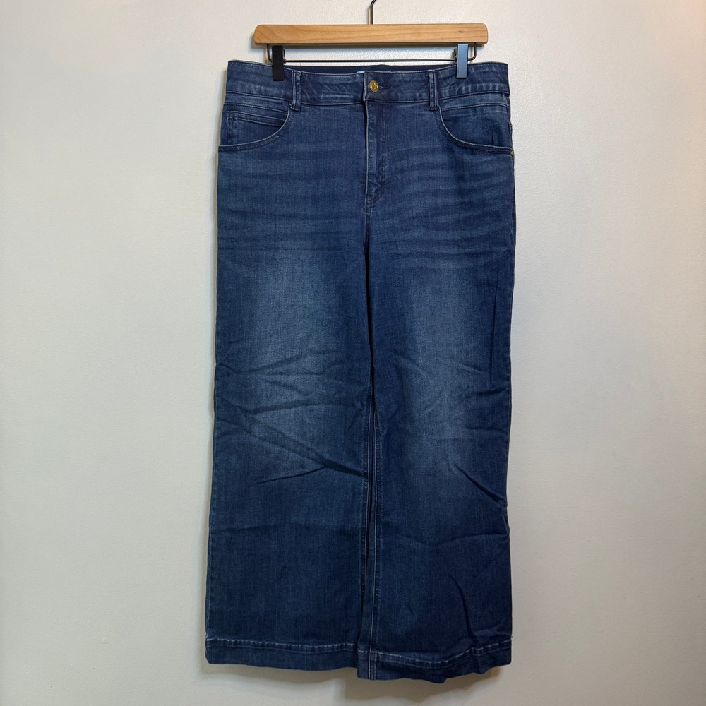 Draper James Women's Indigo Blue Wide Leg Stretch Denim Jeans Size 14 Pull On